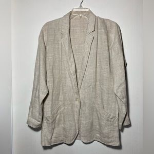 Breeches 100% Linen Jacket Pockets One Button Closure Notched Collar Beige Sz 4